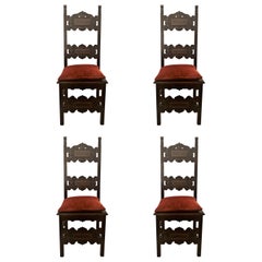 Set of 4 Antique English Oak Renaissance Dining Chairs