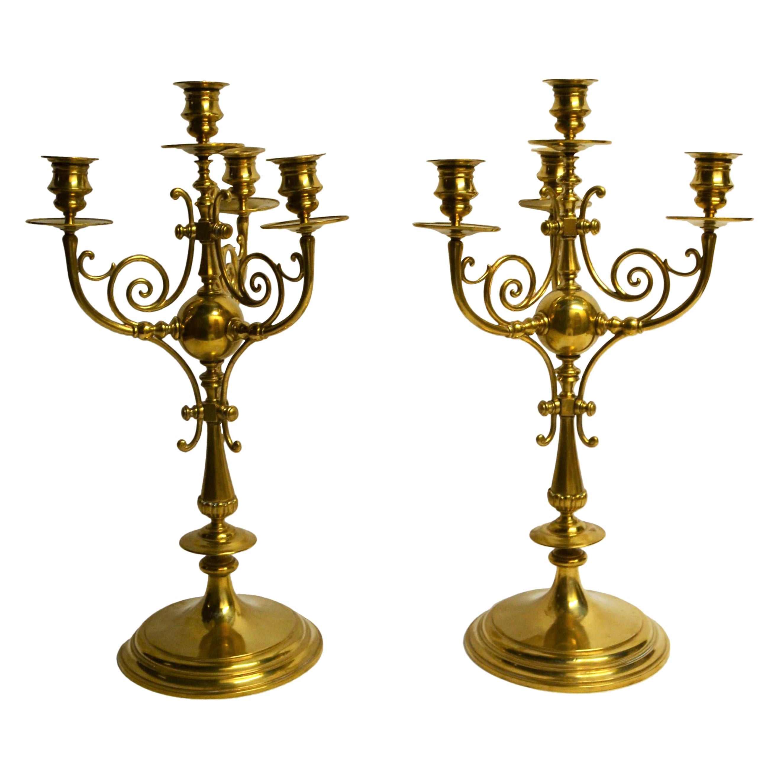 Pair of English Brass Adjustable Candelabra, Circa 1820 at 1stDibs