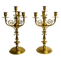 Pair of Antique English 19th Century Brass Candelabra