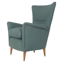 Sillón italiano de los años 50 de tela gris y madera