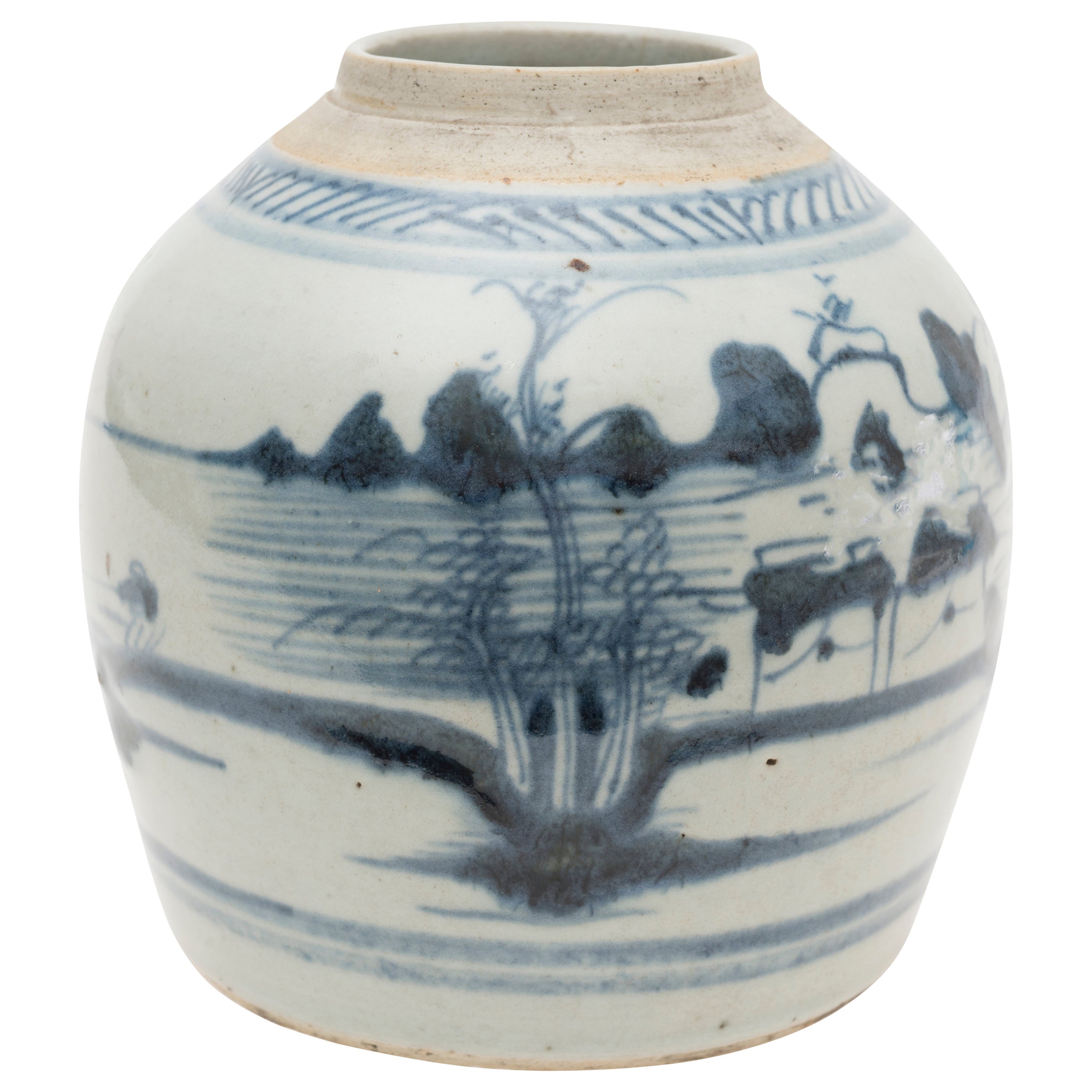 ANCIEN POT A Gingembre Porcelaine Blanc Bleu Chine Old Ginger Vase