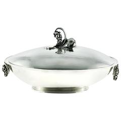 Georg Jensen Grape Motif Sterling Silver Oval Serving Dish with Cover 408B