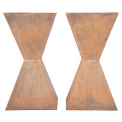 Retro Pair of Brancusi Style Steel Pedestal Side Tables