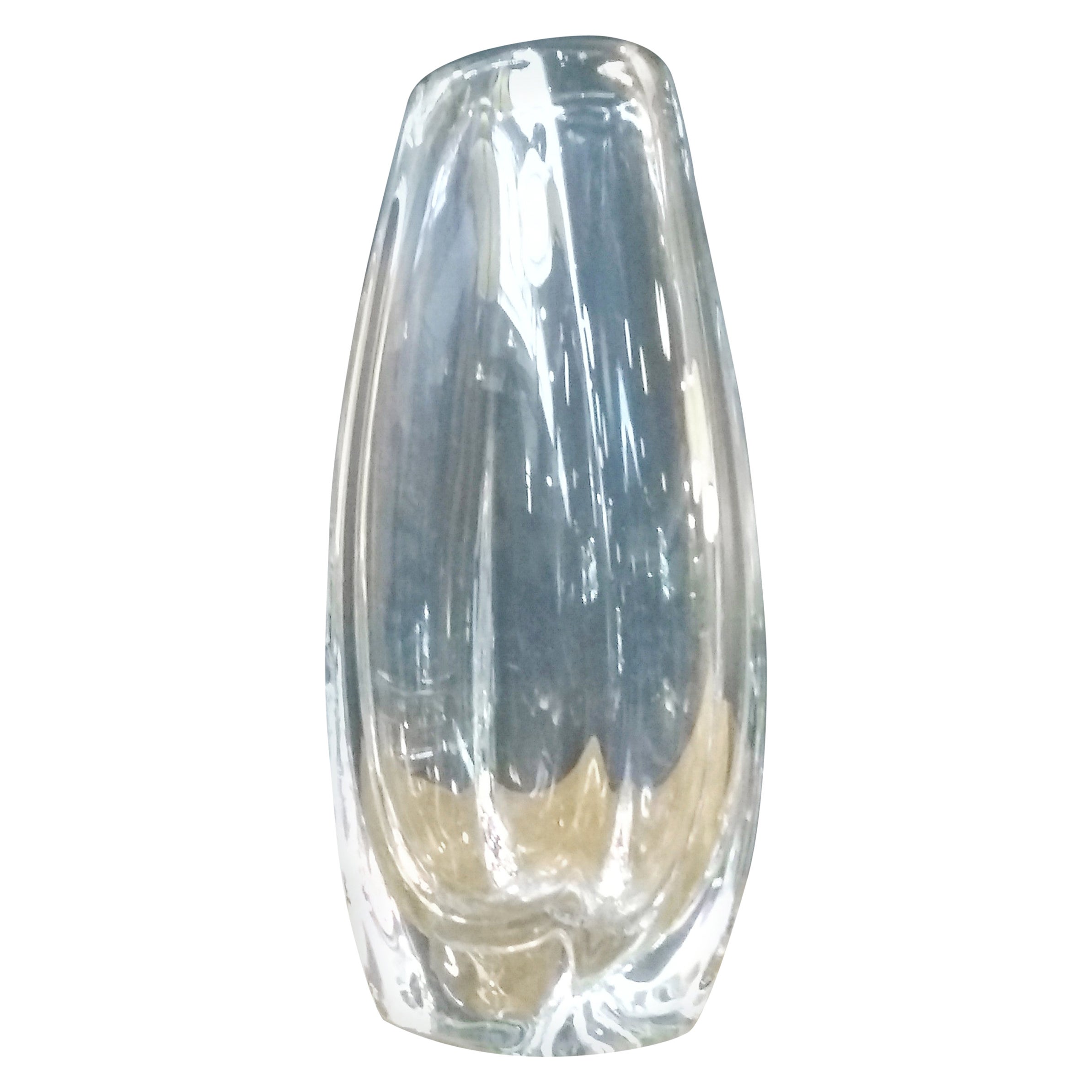 Orrefors Scandinavian Modern Lead Crystal Clear Fleur Vase Jan
