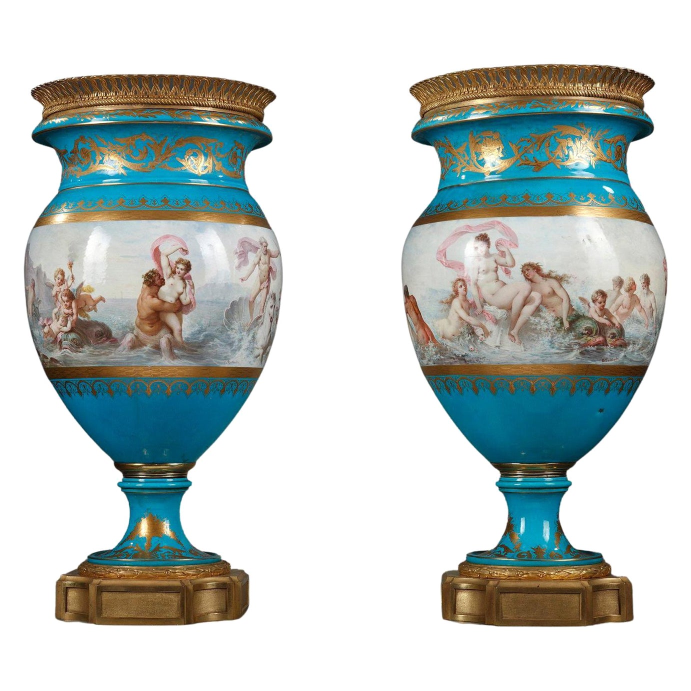 Paire de vases "Svres" "" en porcelaine de Vénus et de Neptune, France, vers 1880 en vente