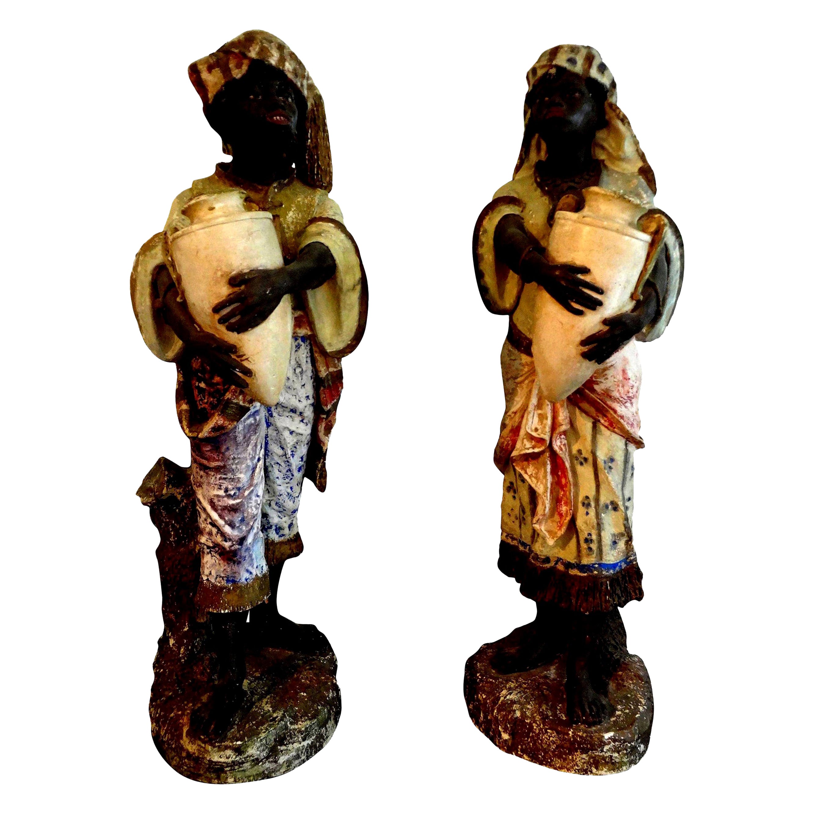 Orientalist Pair of Polychromed Plaster Arabesque Figures
