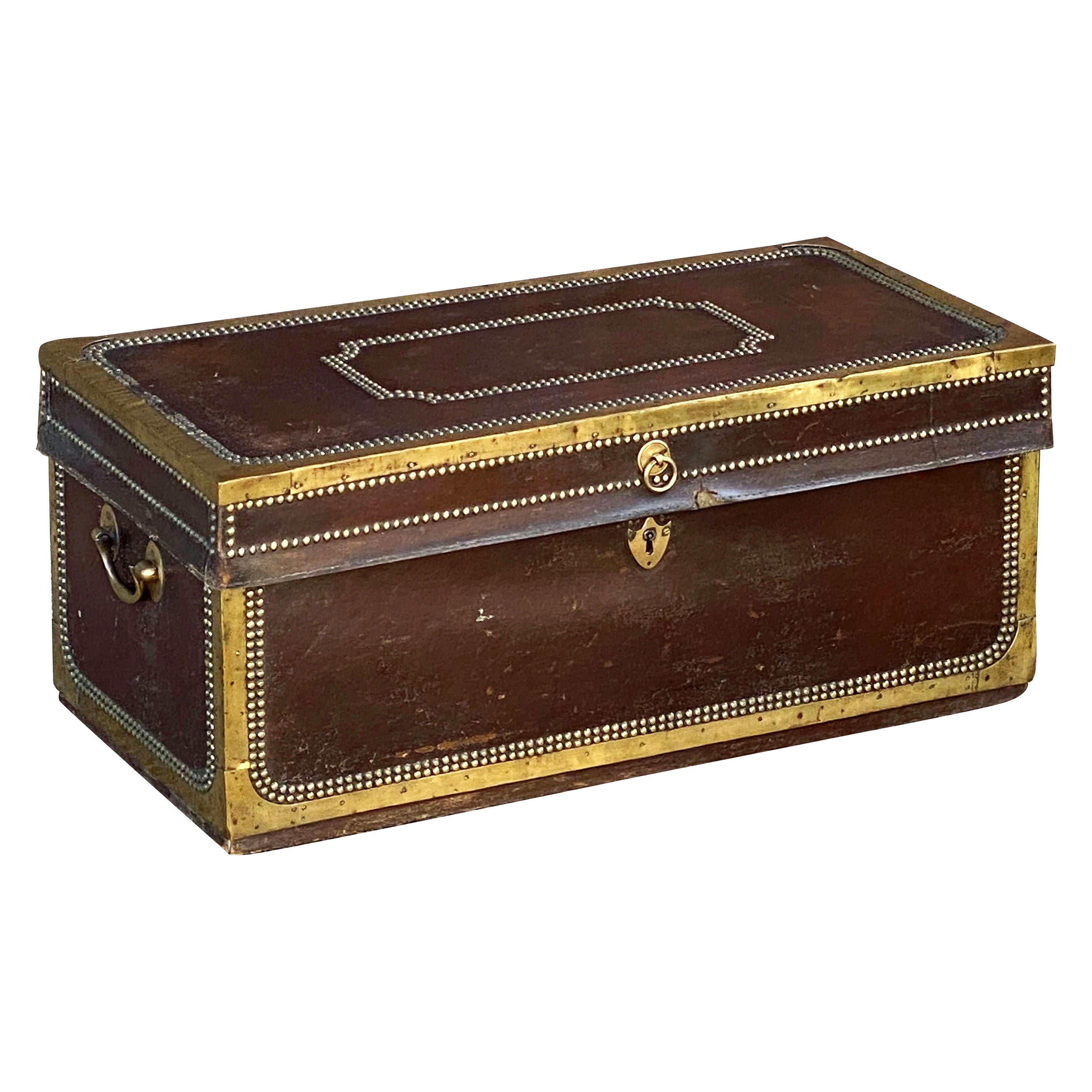 English Campaign Trunk of Brass-Bound Leather and Camphor Wood, circa 1820