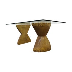 Pair of Raw Live Edge Wood Hourglass Dining Table Pedestals