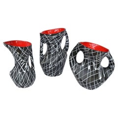 Set of Three Vallauris Ceramic Vases in Black & White