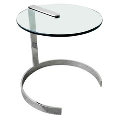 Midcentury Round Chrome and Glass Cantilevered Side Table