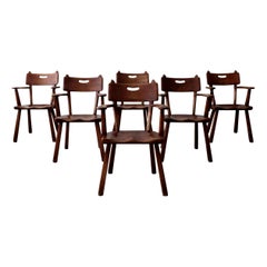Set of 6 California Studio Craft Primitive Wood Dining Chairs