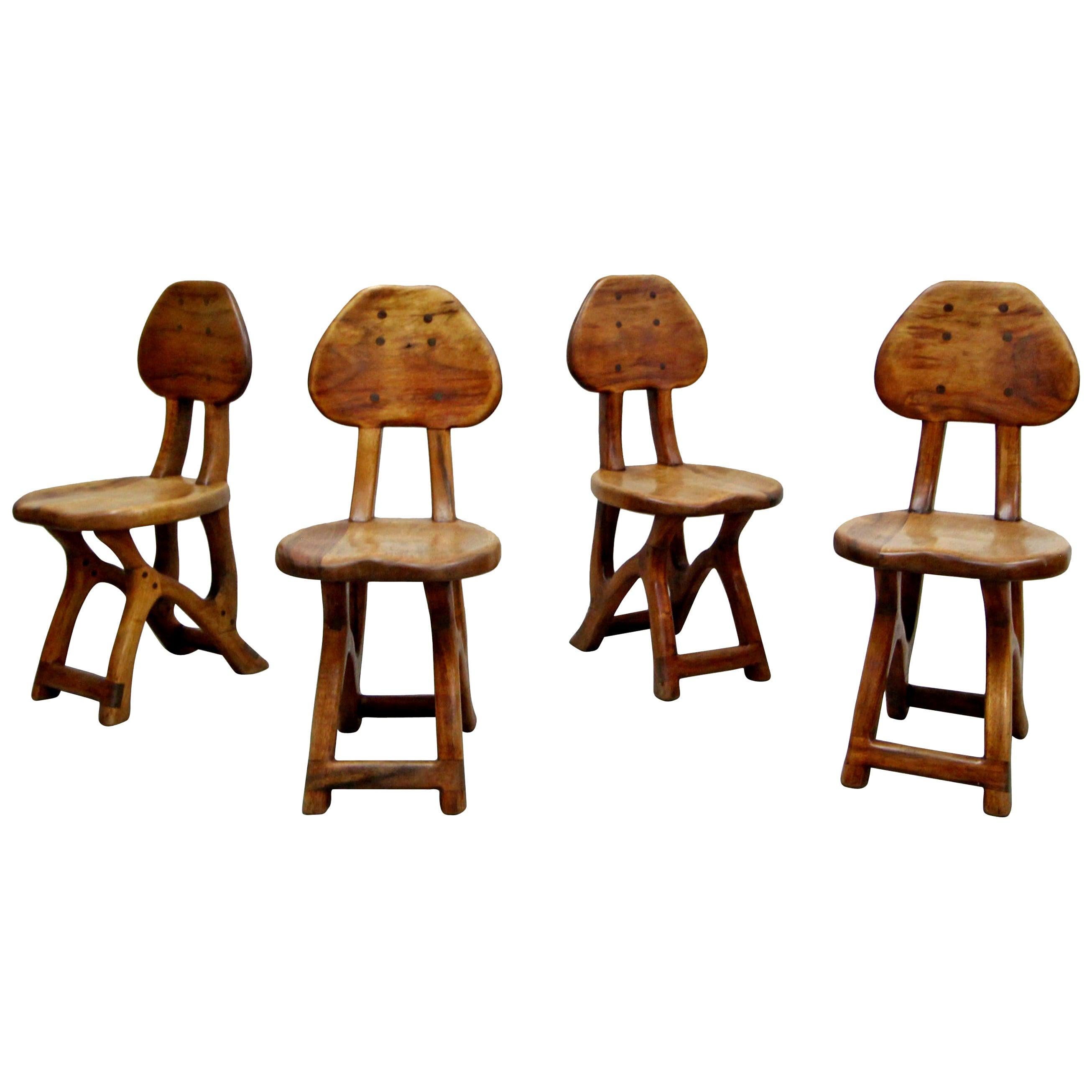 Set of 4 California Modern Primitive Studio Craft Wood Chairs