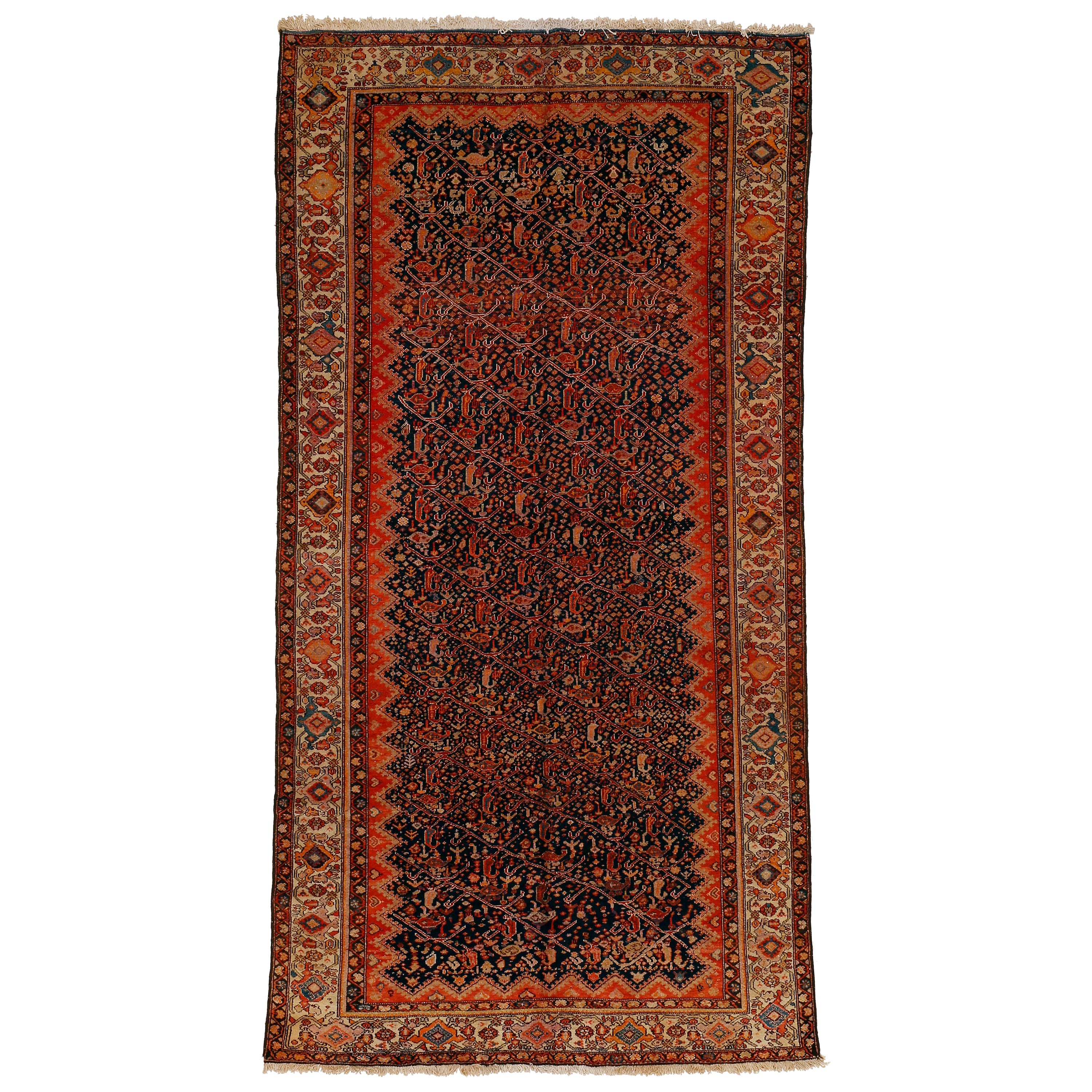 Antiker blauer Qarabagh Kelleh-Teppich mit antikem Grund im Angebot
