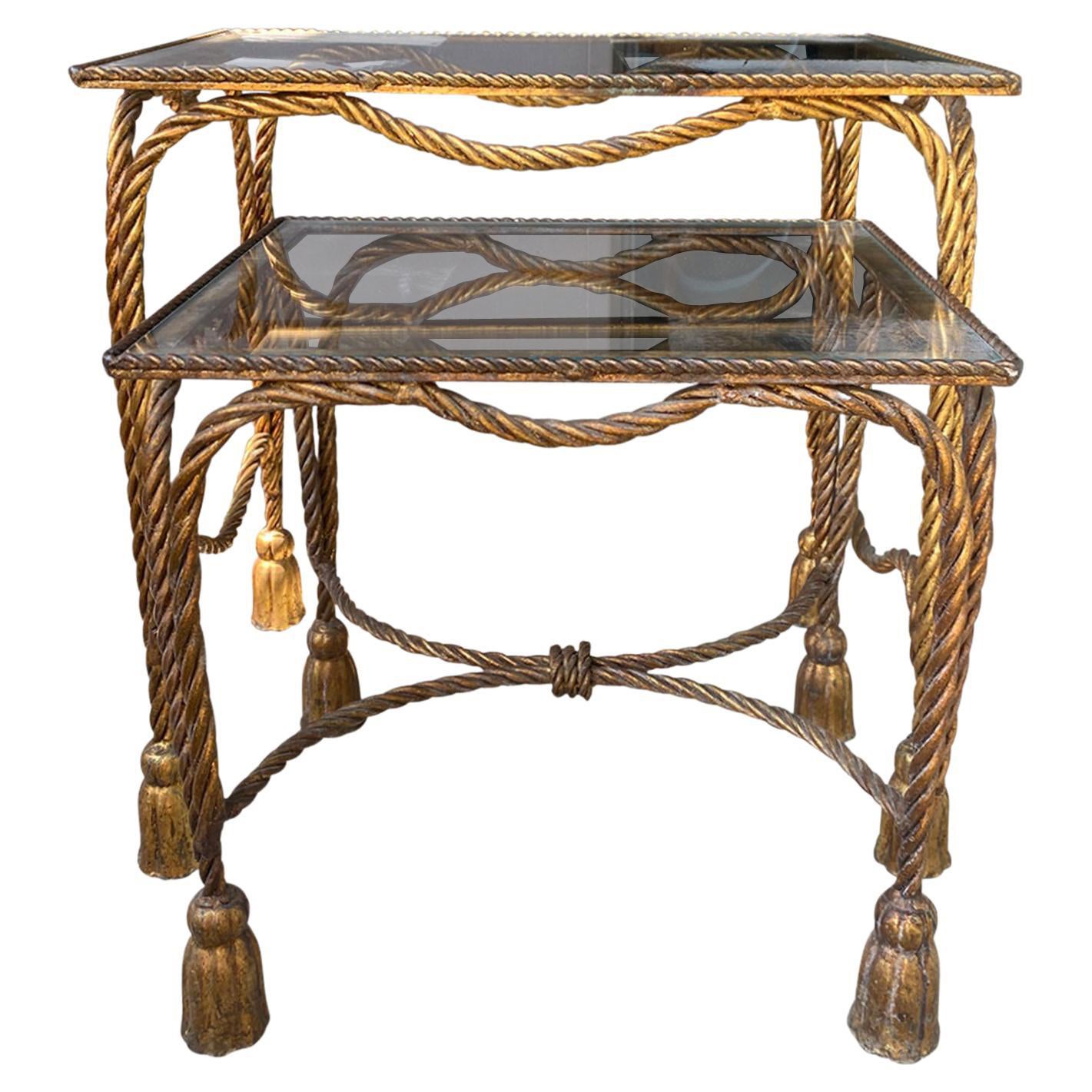 Mid-20th Century Italian Nesting Tables with Rope and Tassel Detail For Sale