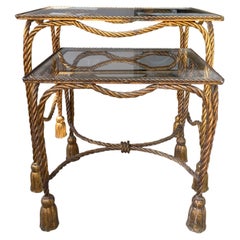 Mid-20th Century Italian Nesting Tables with Rope and Tassel Detail
