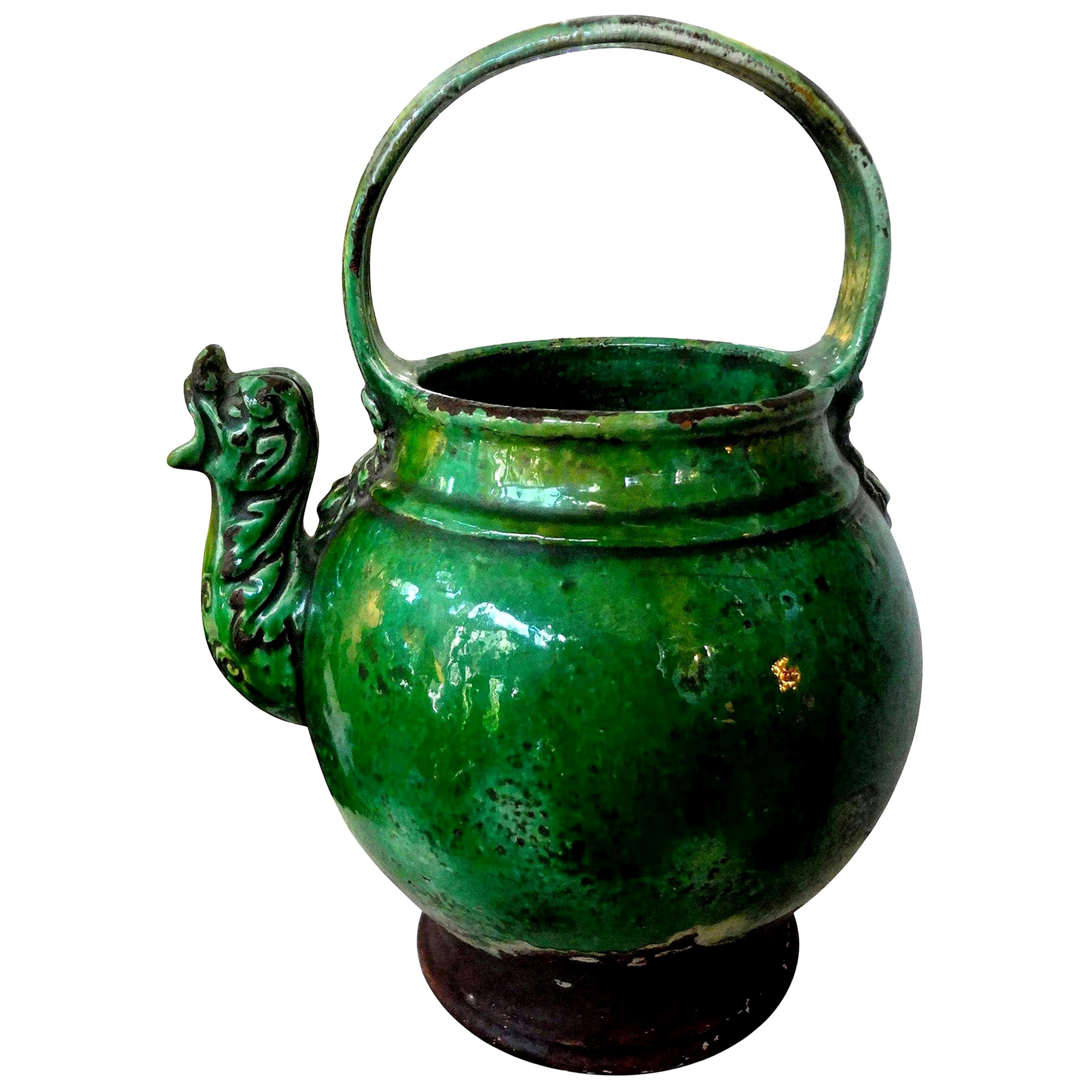 19th Century French Glazed Terracotta Vessel or Pitcher For Sale
