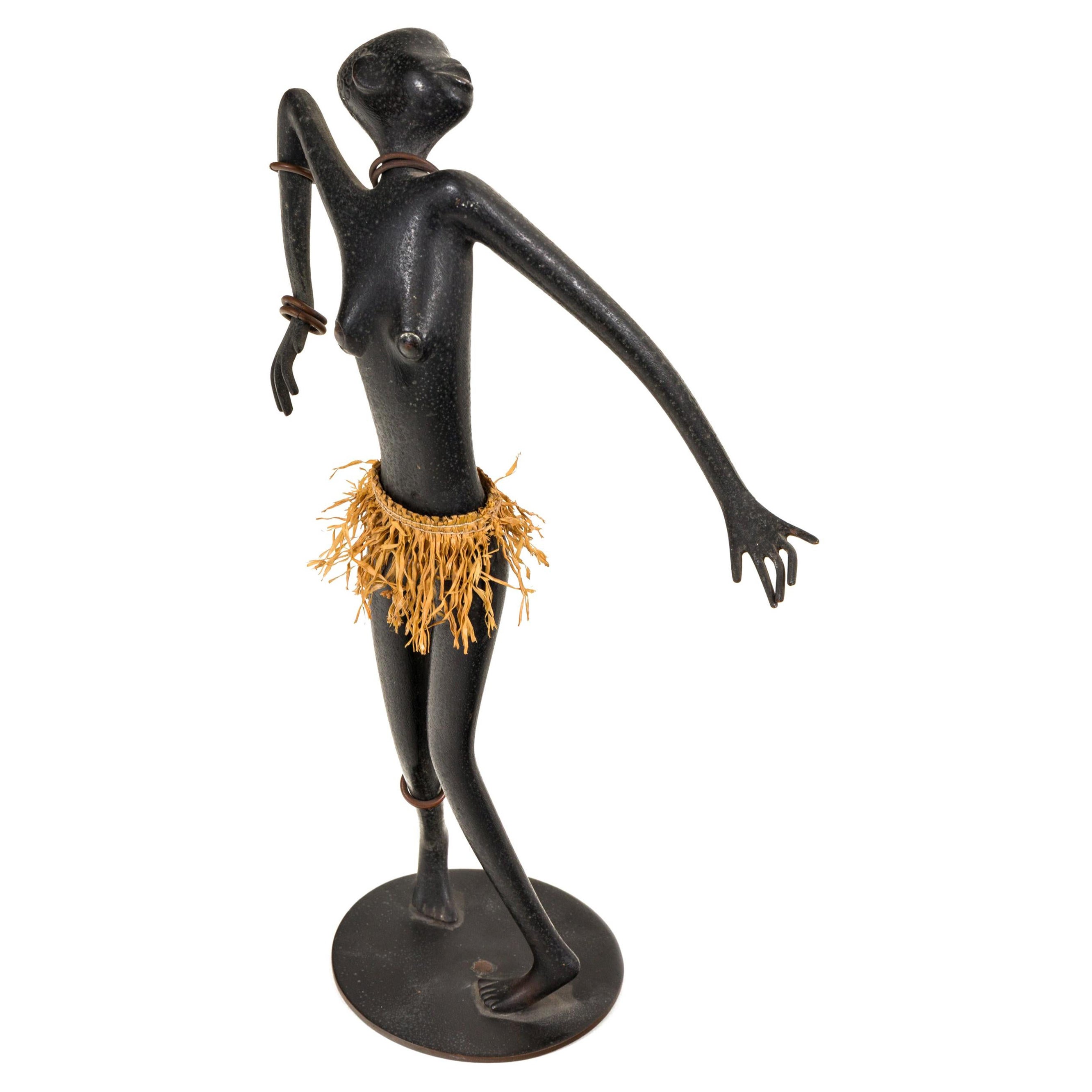 Karl Hagenauer Bronze & Copper African Female Dancer Model 9151, Austria 1940s