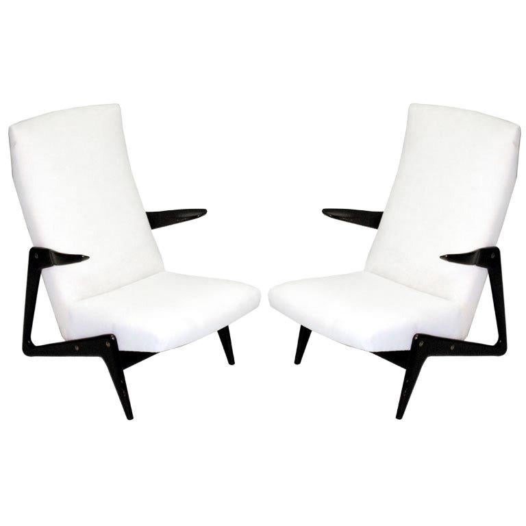 Important Pair of Belgian Mid-Century Modern Lounge Chairs by Alfred Hendrickx