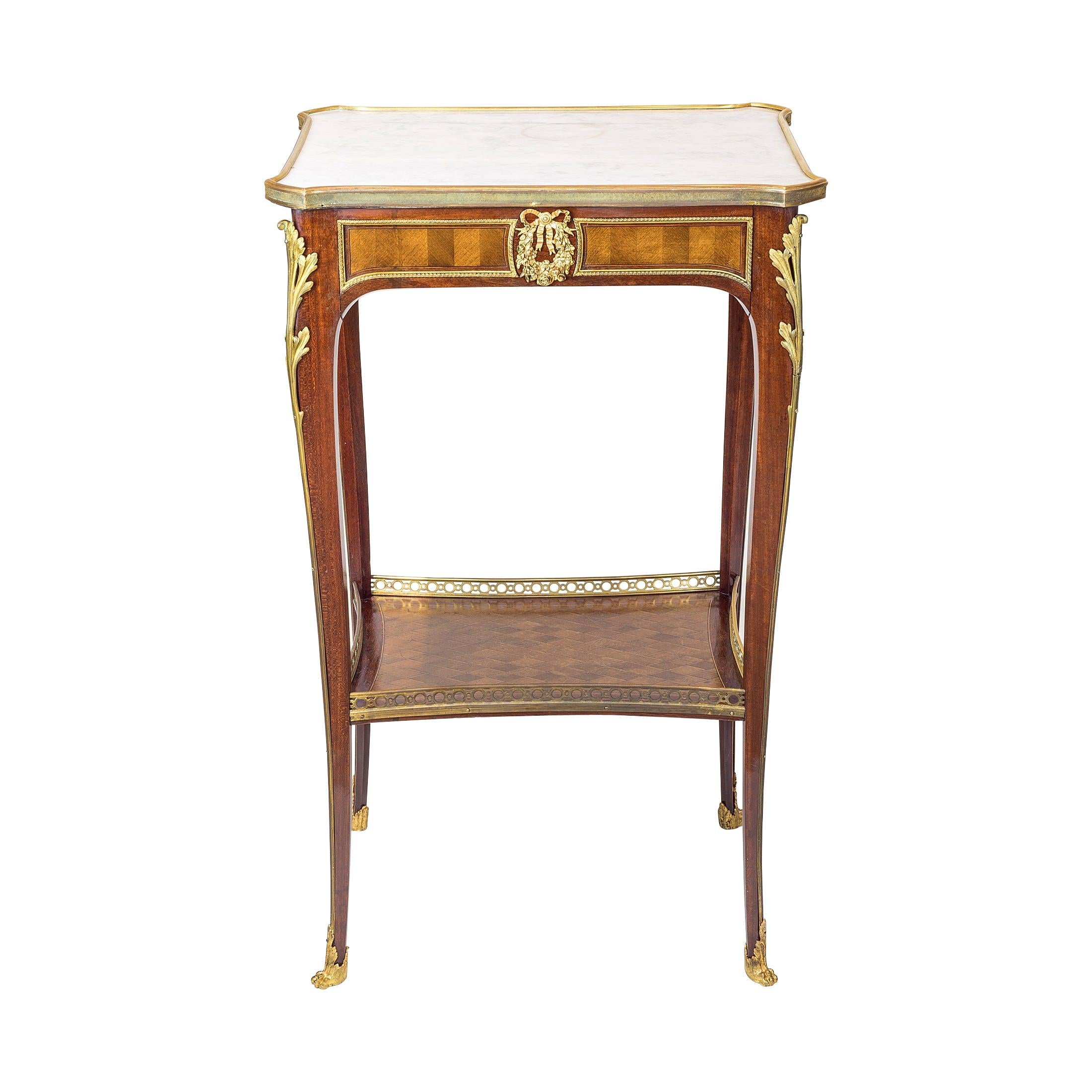 Louis XV Style Ormolu-Mounted Mahogany Marble-Top Side Table For Sale