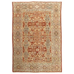 Tapis Mahal antique:: tapis oriental fait à la main:: vert clair:: rouille:: design intégral