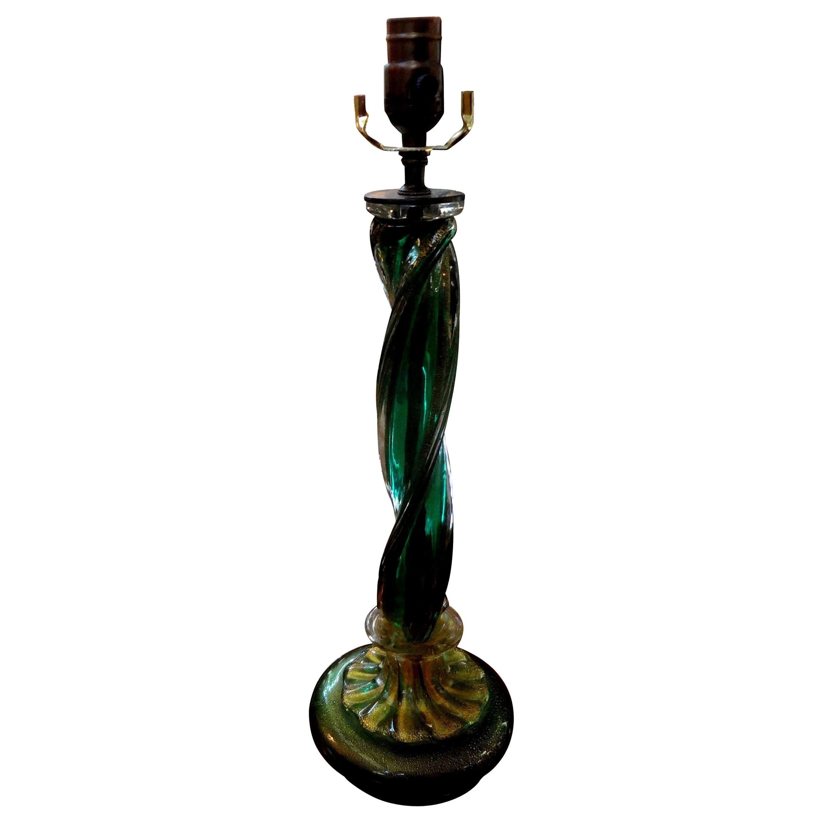 Lampe aus grünem und goldenem Muranoglas von Barovier