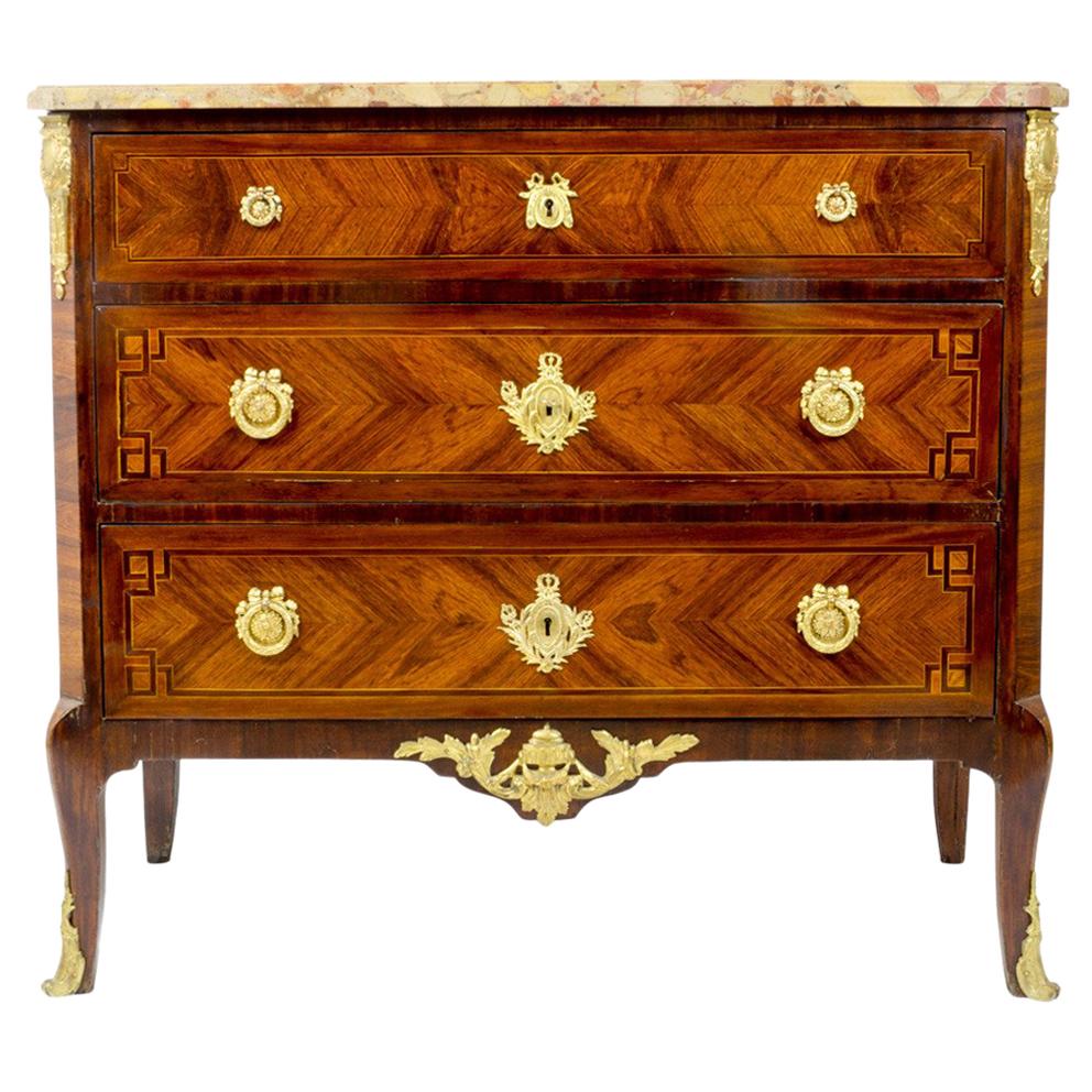 19th Century Gilt Bronze-Mounted Transition Style Commode