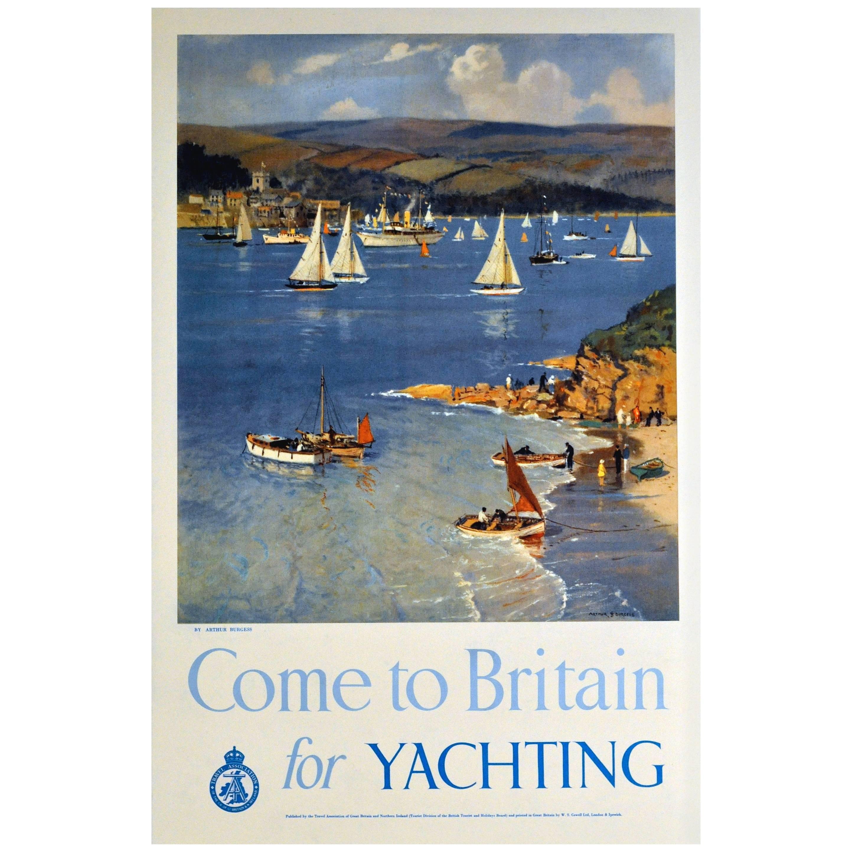 Affiche d'origine de voile vintage « Come to Britain for Yachting » (Venez en Grande-Bretagne pour la voile) par Arthur Burgess en vente