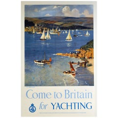 Cartel original de época sobre navegación a vela "Ven a Gran Bretaña a navegar" de Arthur Burgess