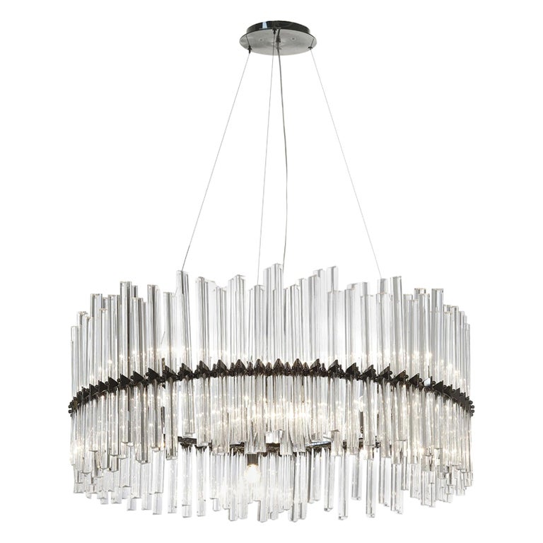 Murano Glass Chandeliers And Pendants, Chrome 5 Branch Chandelier With Black Shaders