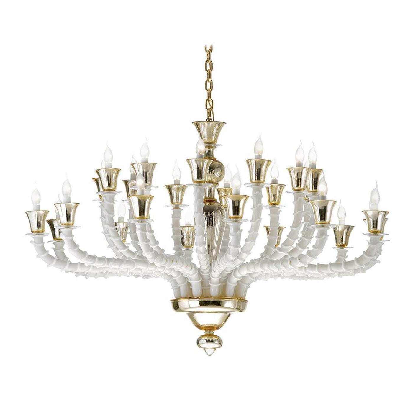 White and Gold Venetian Glass Chandelier For Sale