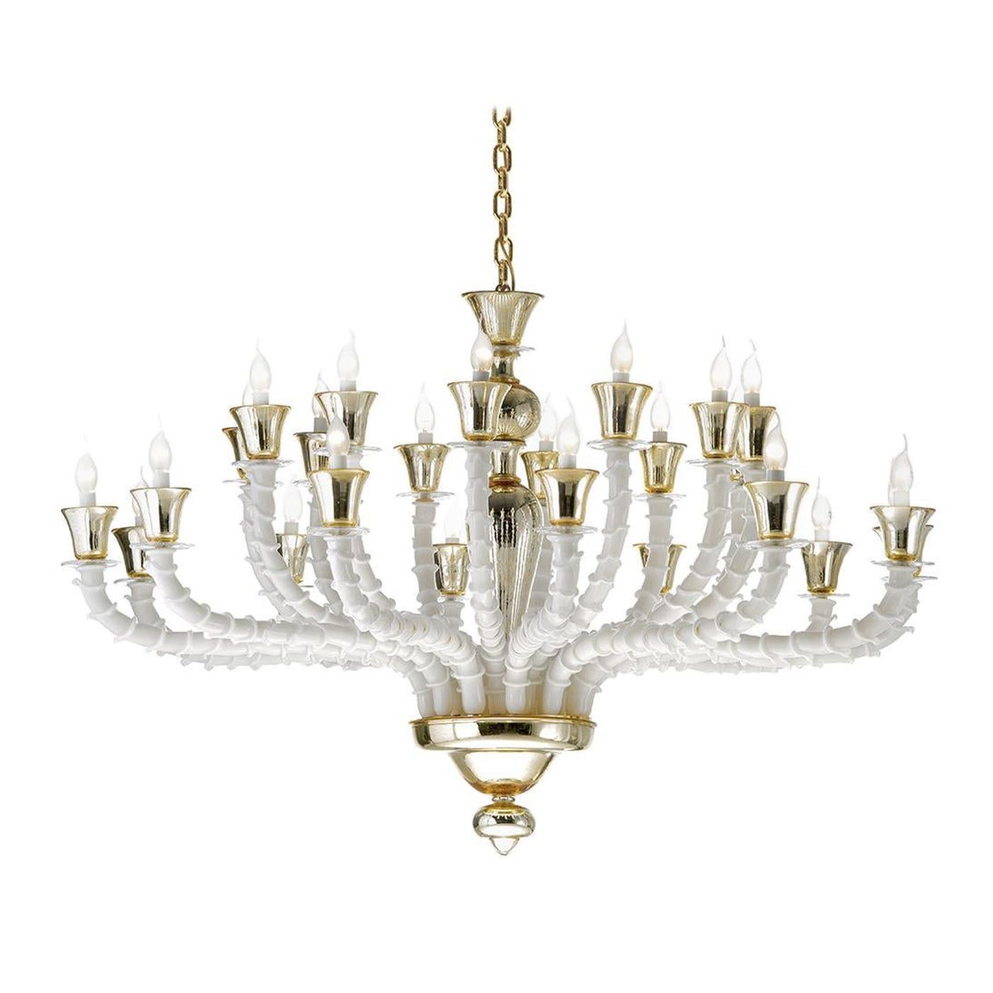 Lampadario in vetro veneziano bianco e oro