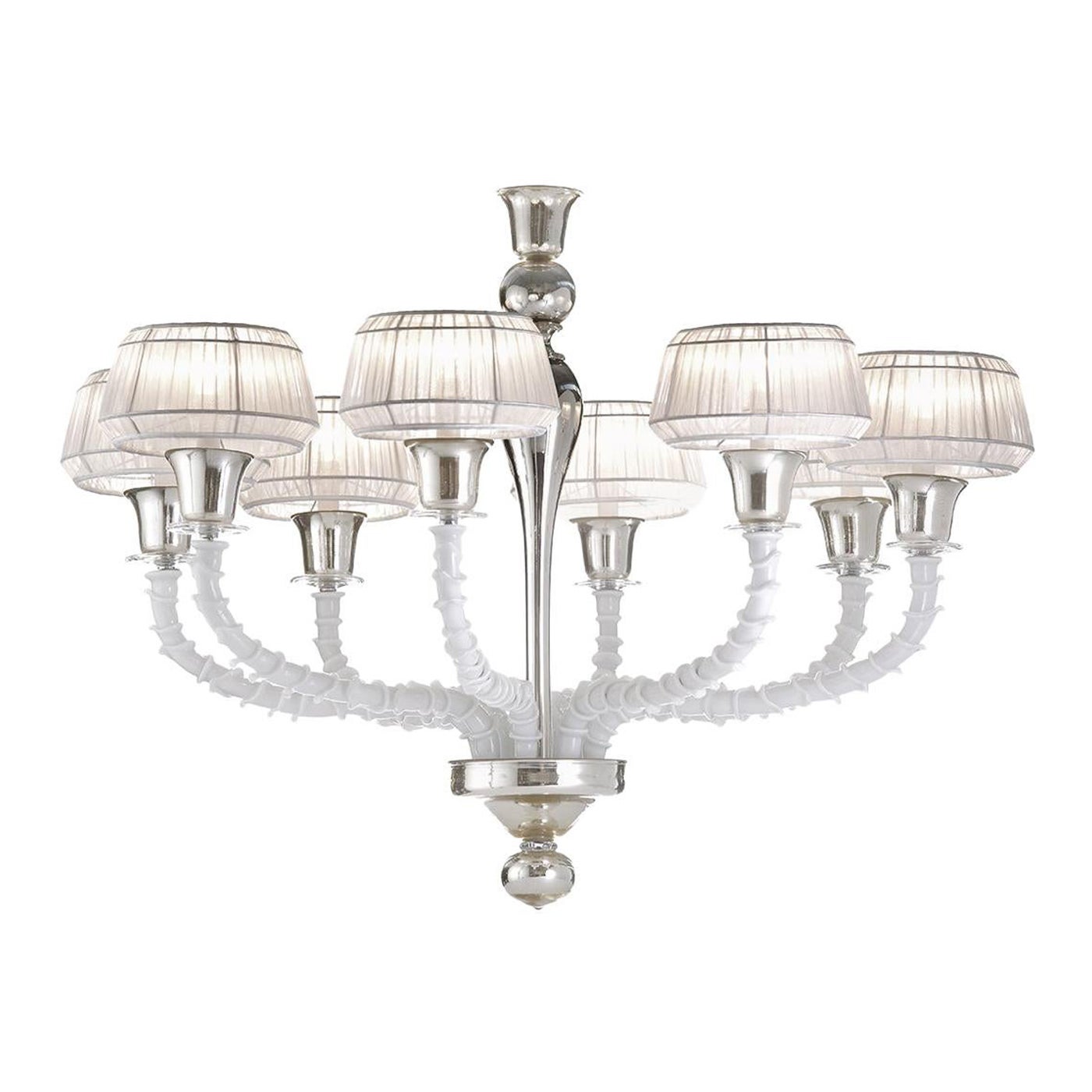White and Silver Venetian Glass Chandelier For Sale