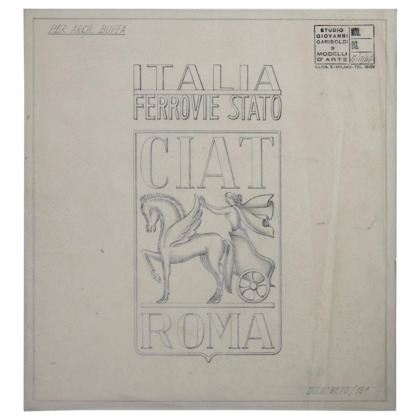 Seltene Stiftzeichnung von Giovanni Gariboldi für Paolo Buffa, Italien, 1940er Jahre