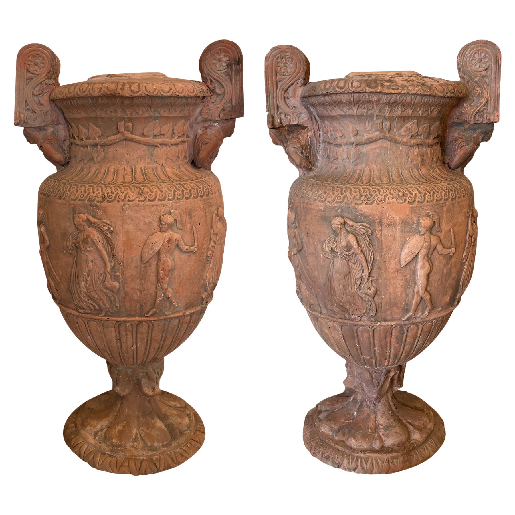 Pair of 19th c. English Terra Cotta Flower Urns For Sale at 1stDibs
