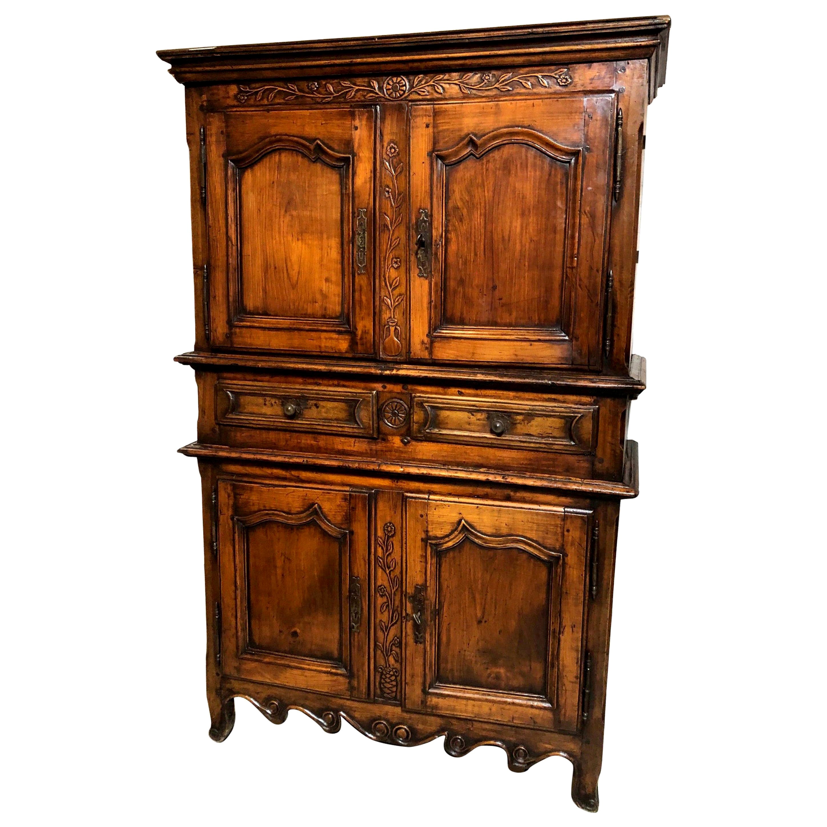 Early 19th Century Louis XV Style French Provincial Pear Wood Tall Buffet