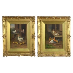 Pair of Oil on Board Farmyard Scenes