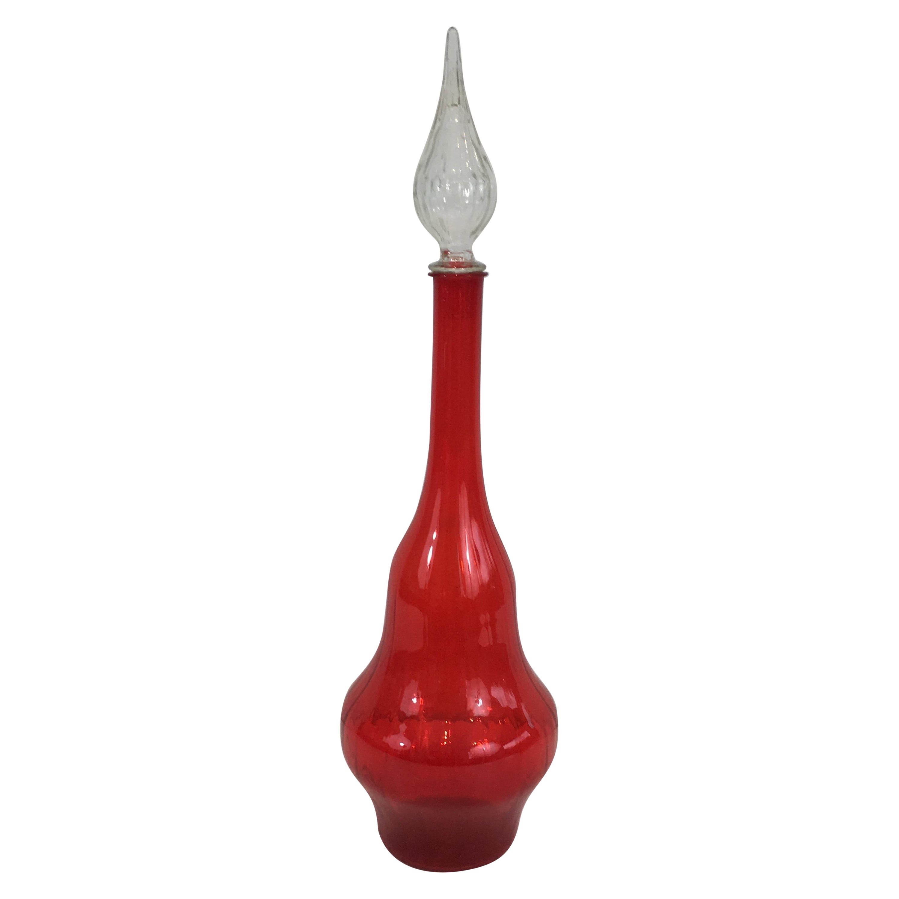 Red Glass Design Bottle, Circa 1970 For Sale