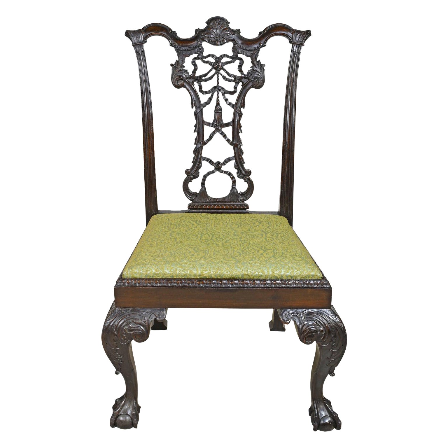 Philadelphia Chippendale Style Chair with Carved Ribbon-Back, circa 1840 For Sale