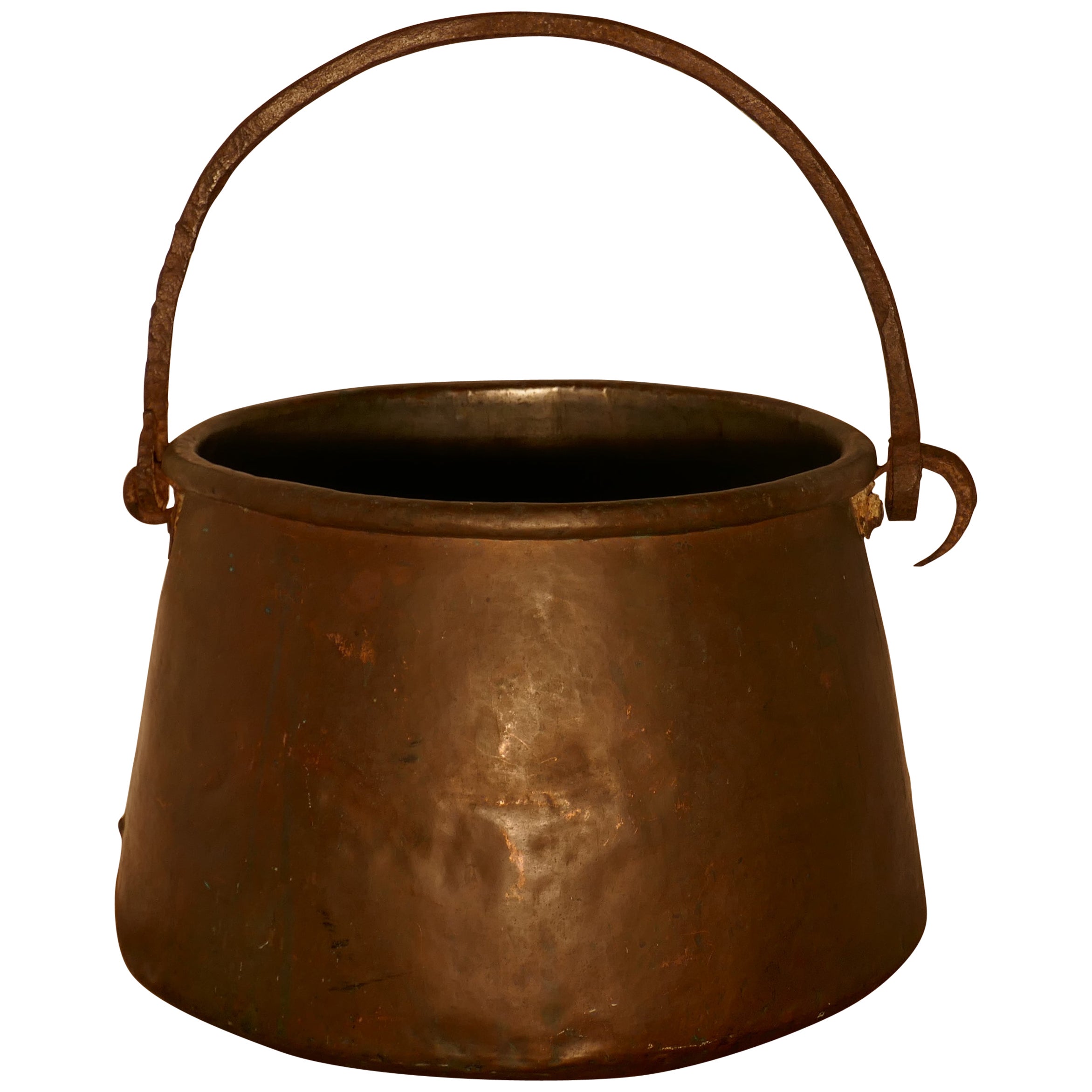 Large Round Copper and Brass Handle Cauldron For Sale at 1stDibs