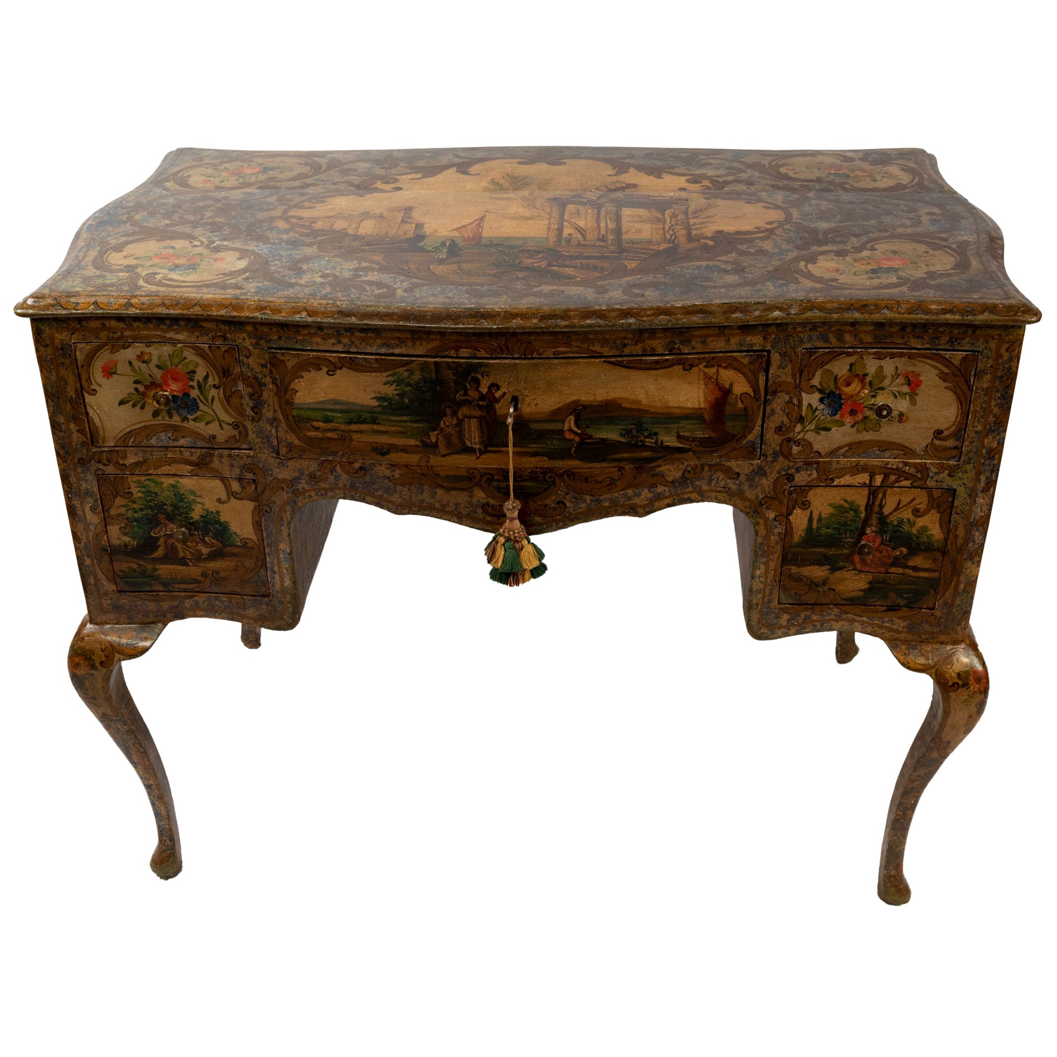 Sinuous Sligh Walnut and Tooled Leather Cabriole Leg Desk at 1stDibs