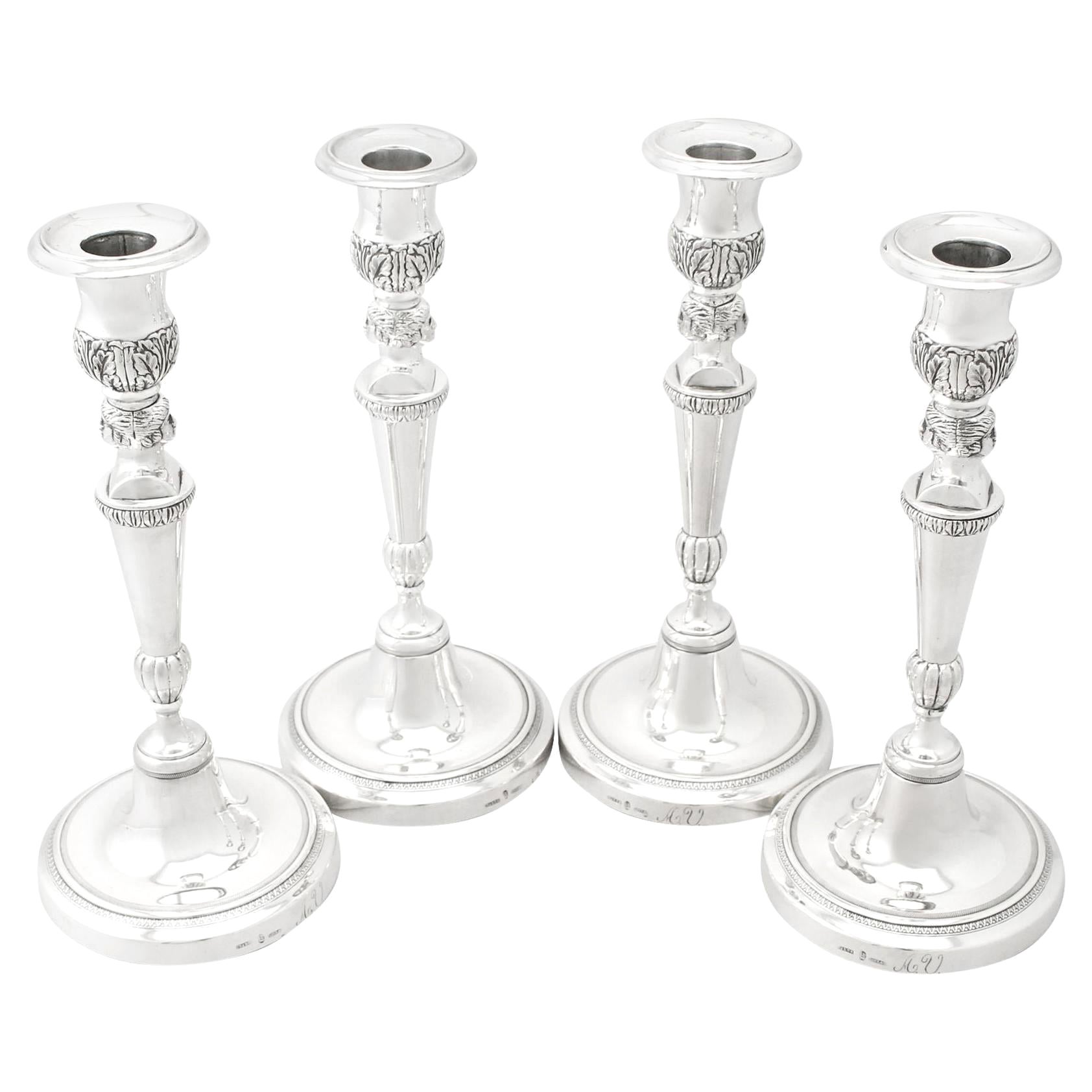 Antique Spanish French Empire Style Set of Four Sterling Silver Candlesticks
