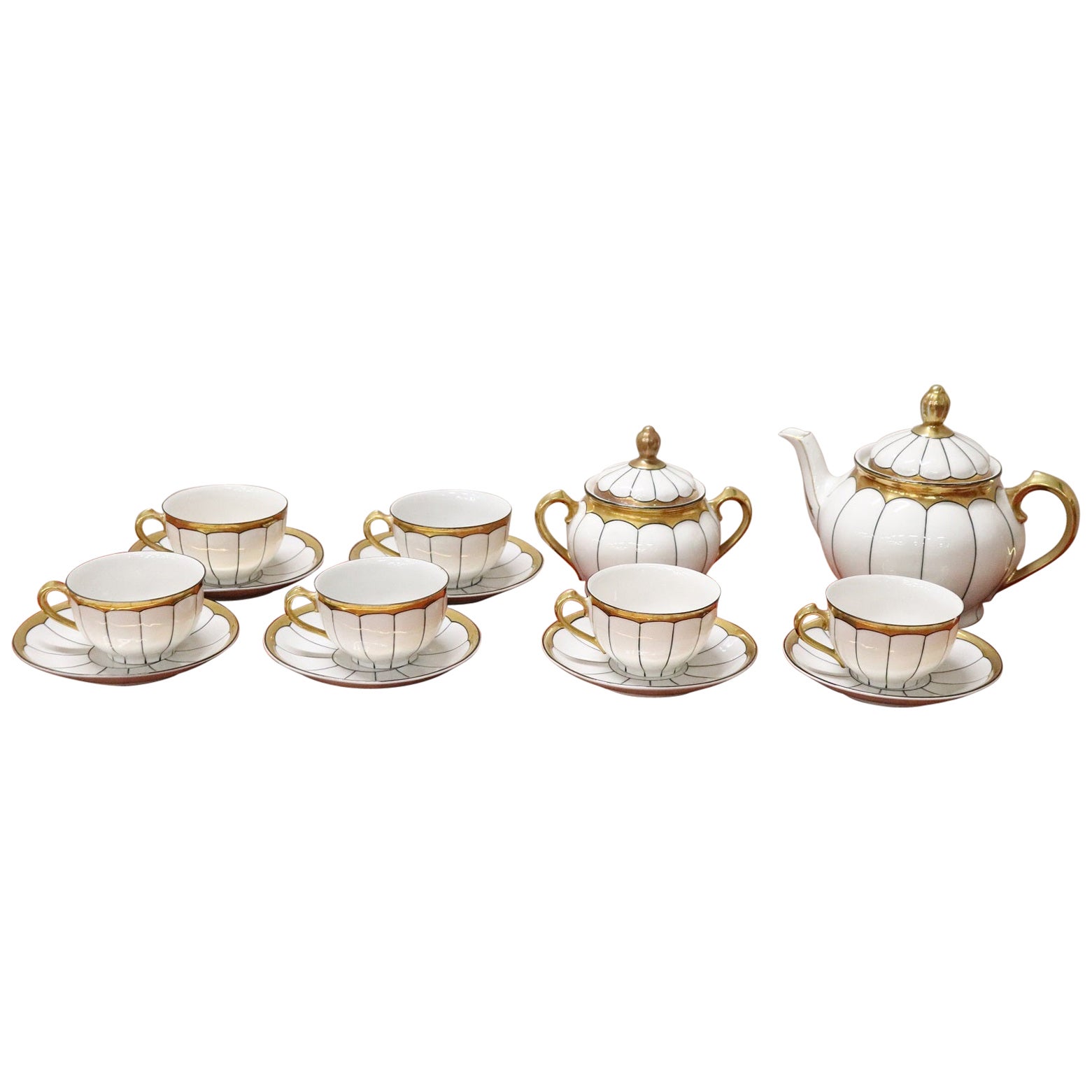 Italian White and Gold Ceramic Coffee and Tea Set by Laveno 15 Pieces
