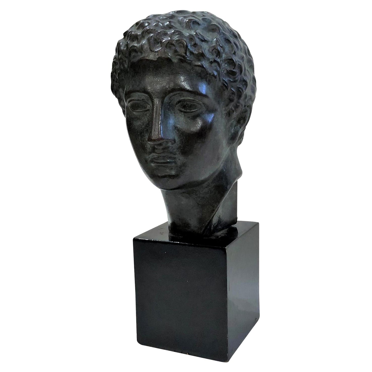 Antique Bronze Sculpture, Classic Bronze Bust Casting of Young Greek