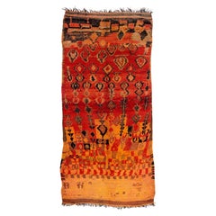 Antiguo Coleccionable de mediados de siglo Auténtico Boujad Tribal Marroquí Alfombra de lana roja