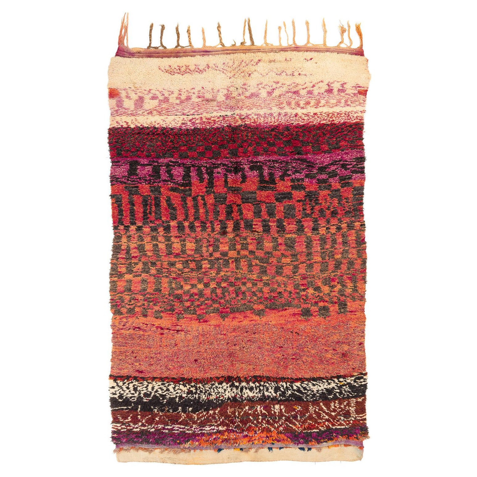 Antique Collectible Multicolor Checkerboard Midcentury Moroccan Wool Area Rug