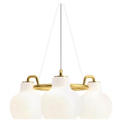 Vilhelm Lauritzen 3-Shade Brass and Glass Ring Chandelier for Louis Poulsen