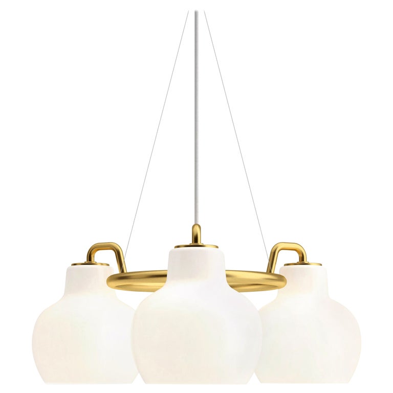 Vilhelm Lauritzen 3-Shade Brass and Glass Ring Chandelier for Louis Poulsen  For Sale at 1stDibs
