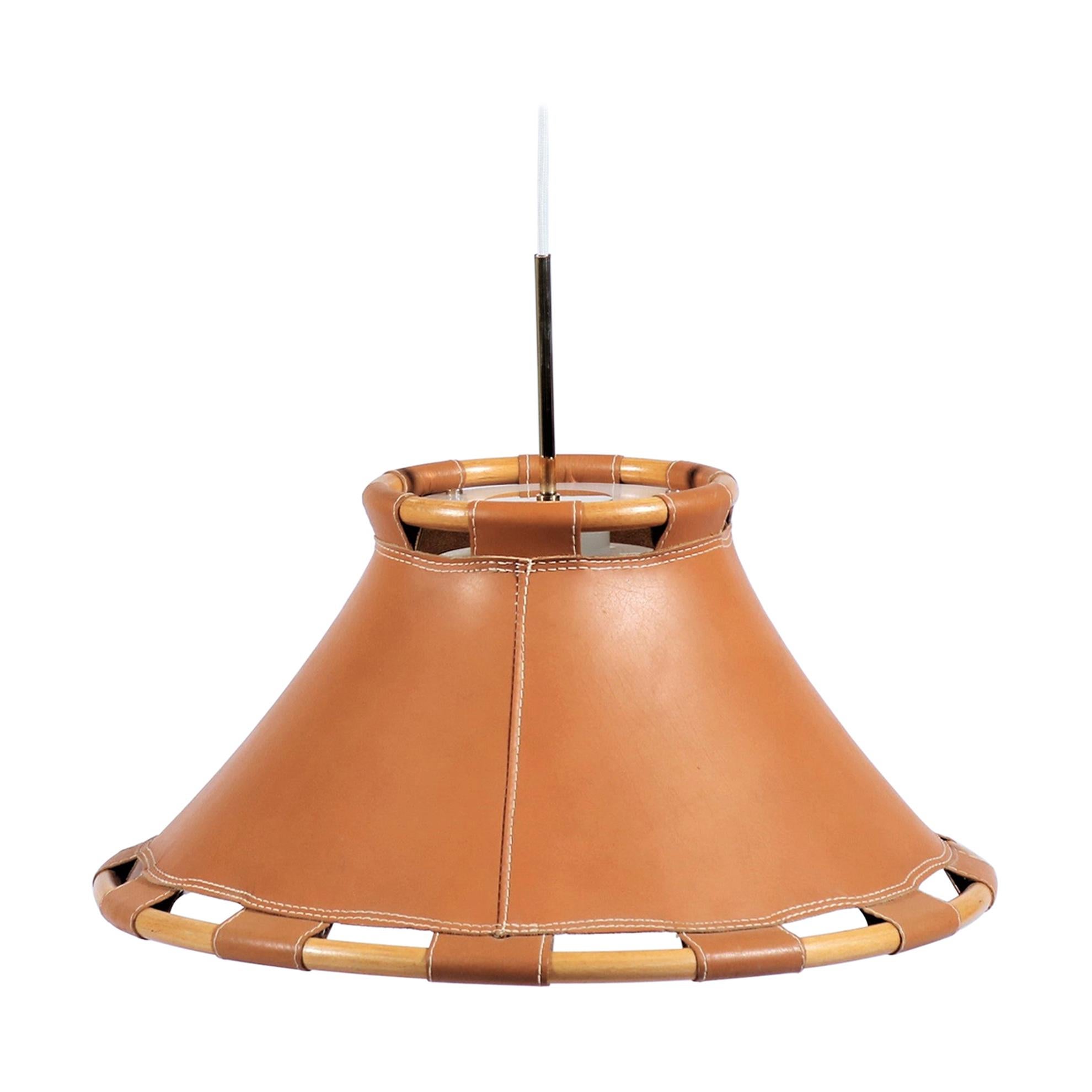Scandinavian Modern 1970s Leather Pendant Lamp by Anna Ahrens for Ateljé, Sweden