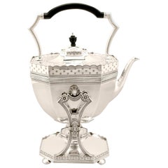 Antique Victorian English Sterling Silver Spirit Kettle by Dobson & Sons