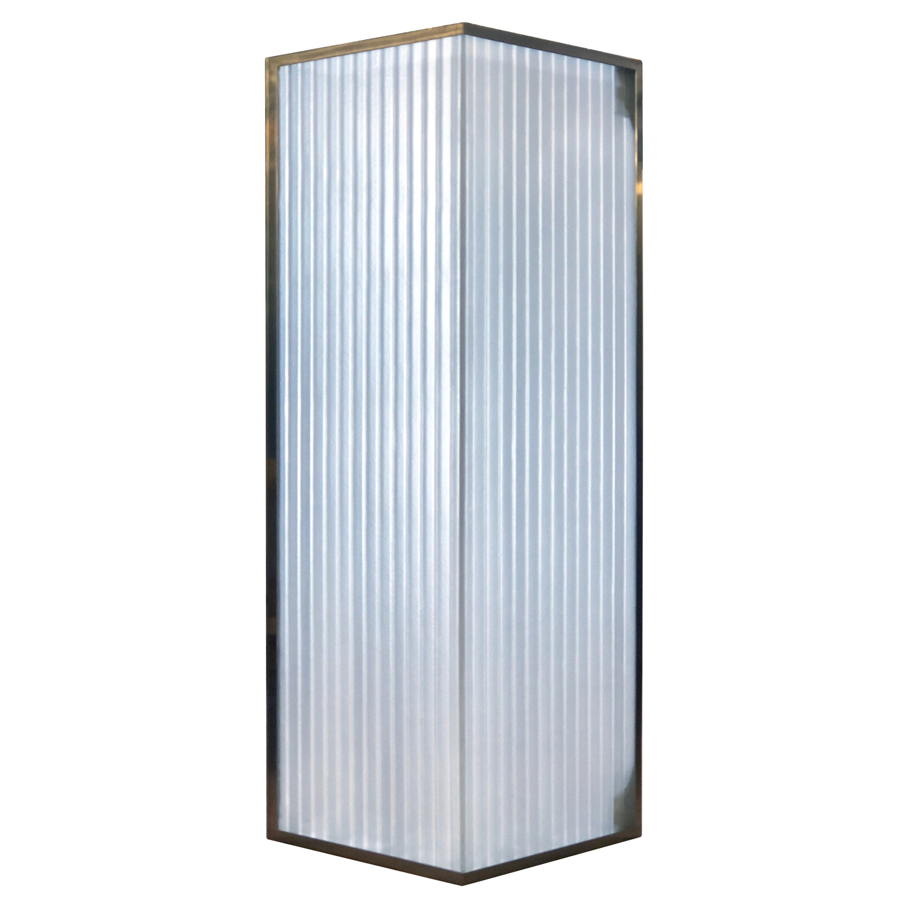 1990s Large Moveable Corrugated Translucent Glass Panel 90 Degree Angle Frame For Sale